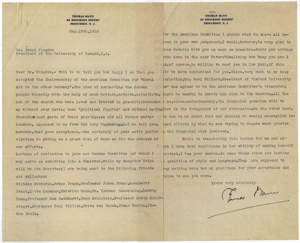 Typed letter signed.