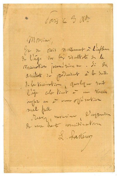 Autograph letter signed ("L. Pasteur").