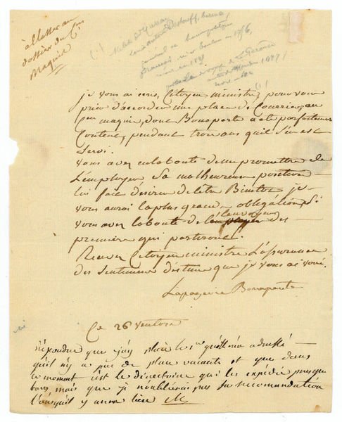 Autograph letter signed ("Lapagerie Bonaparte").