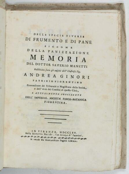 Delle specie diverse di frumento e di pane siccome della …