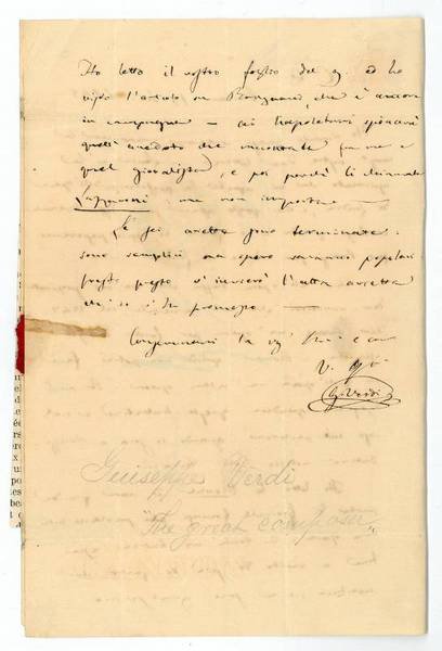 Autograph letter signed ("G. Verdi").