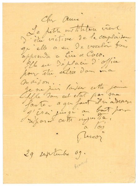 Autograph letter signed ("Renoir").