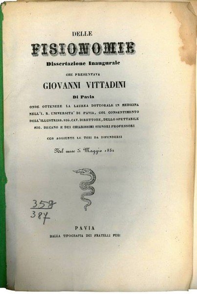 Delle fisionomie dissertazione inaugurale.