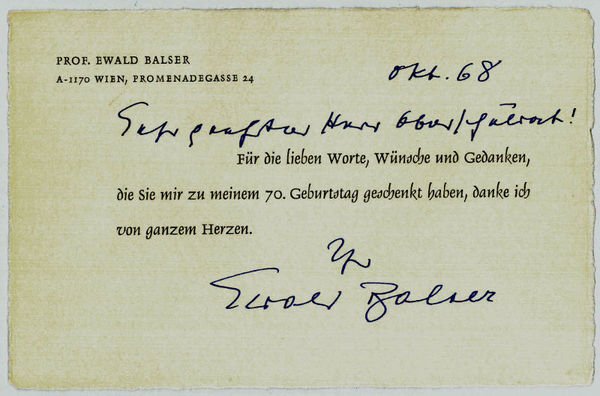 Gedr. Karte mit eigenh. Adresse, Datum und U.