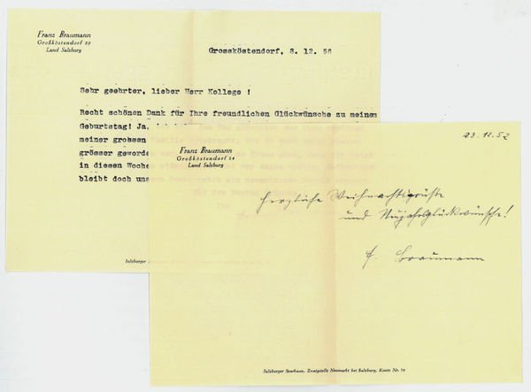 2 (1 eigenh. und 1 ms.) Briefe mit eigenh. U