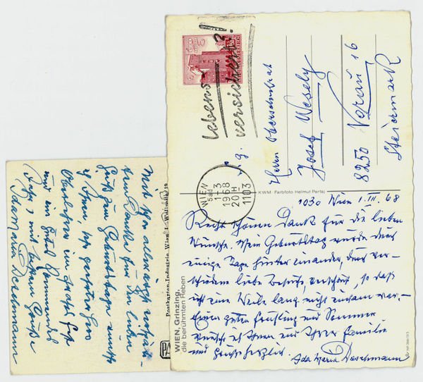 2 eigenh. Bildpostkarten mit U.