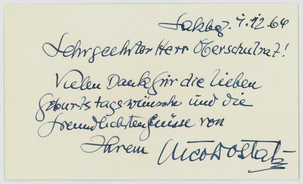 Eigenh. Briefkarte mit U.