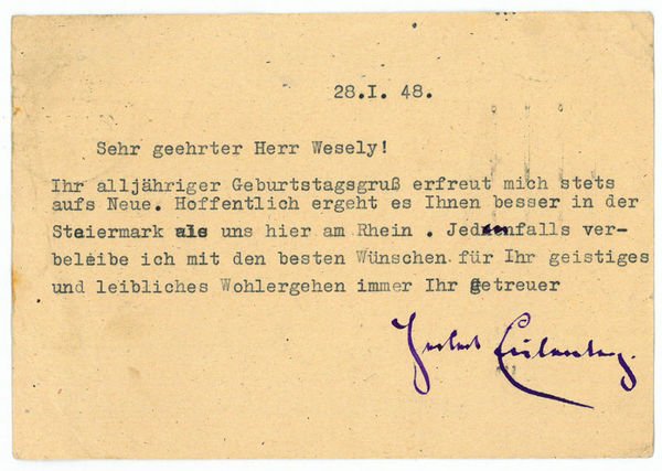 Ms. Postkarte mit eigenh. U.