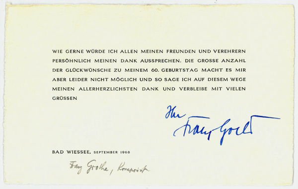 Gedr. Dankschreiben mit eigenh. U.