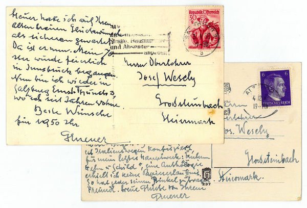 2 eigenh. Bildpostkarten mit U.