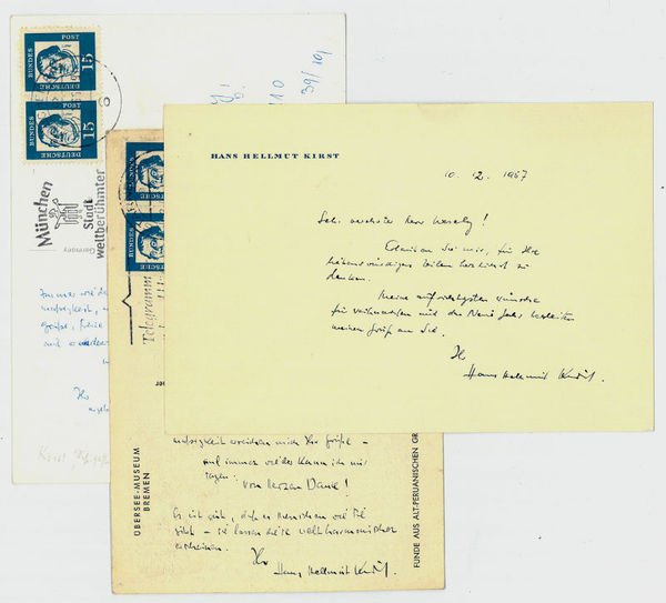 2 autogr. picture postcards and 1 autogr. postcard signed.
