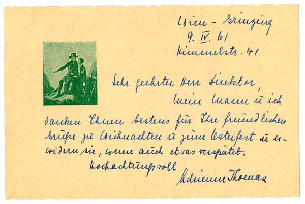 Eigenh. Briefkarte mit U.