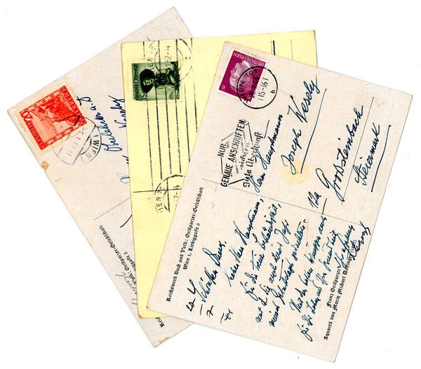 3 eigenh. Bildpostkarten mit U.