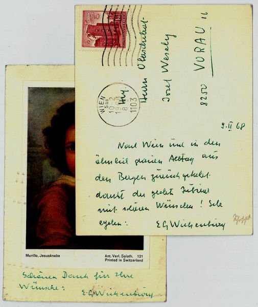 2 eigenh. Bildpostkarten mit U.
