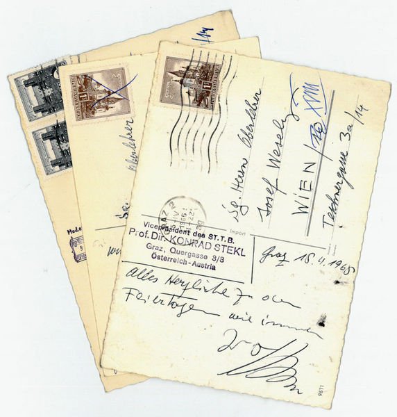 3 eigenh. Bildpostkarten mit U.