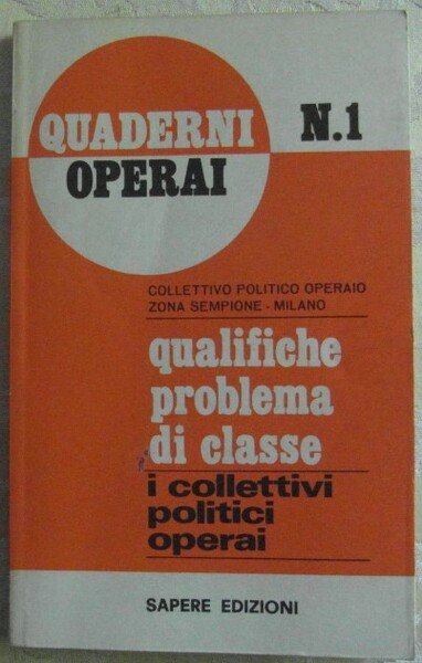 QUALIFICHE PROBLEMA DI CLASSE. I COLLETTIVI POLITICI OPERAI. QUADERNI OPERAI …