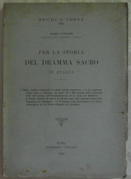 PER LA STORIA DEL DRAMMA SACRO IN ITALIA.