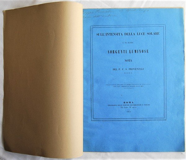 SULL'INTENSITA' DELLA LUCE SOLARE E DI ALTRI SORGENTI LUMINOSE.