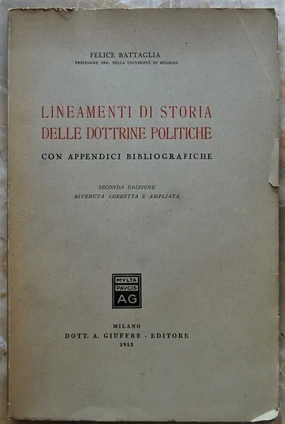 LINEAMENTI DI STORIA DELLE DOTTRINE POLITICHE. CON APPENDICI BIBLIOGRAFICHE. | Immagine principale