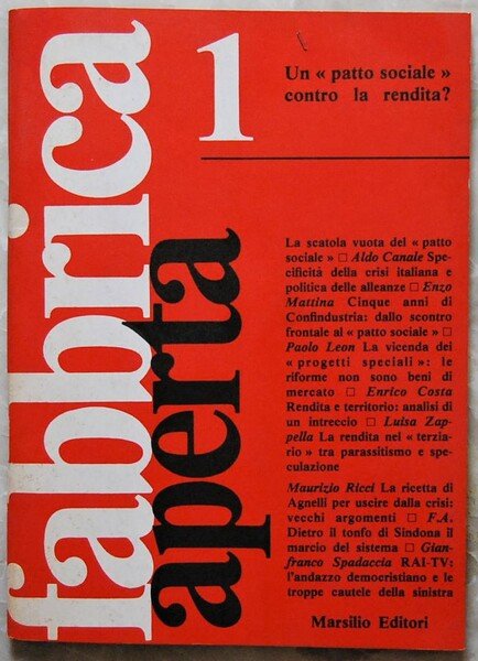 FABBRICA APERTA. ANNO 1 NUMERO 1. DICEMBRE 1974.