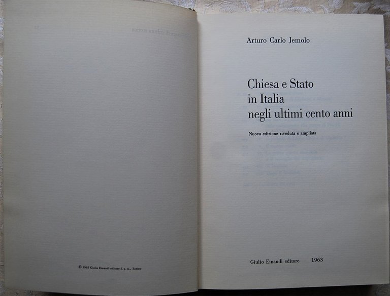 CHIESA E STATO IN ITALIA NEGLI ULTIMI CENTO ANNI.