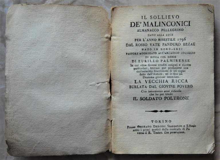IL SOLLIEVO DE' MALINCONICI. ALMANACCO PELLEGRINO DATO ALLA LUCE PER …