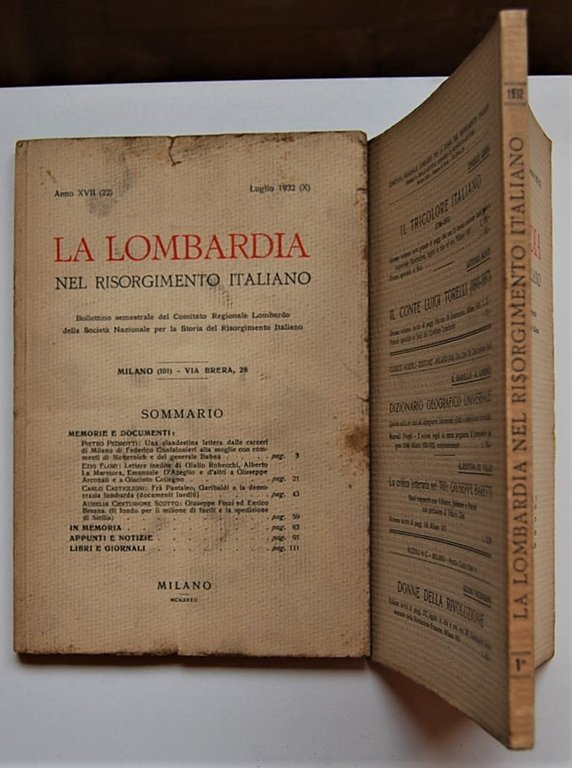 LA LOMBARDIA NEL RISORGIMENTO ITALIANO. ANNO XVII. GENNAIO E LUGLIO …
