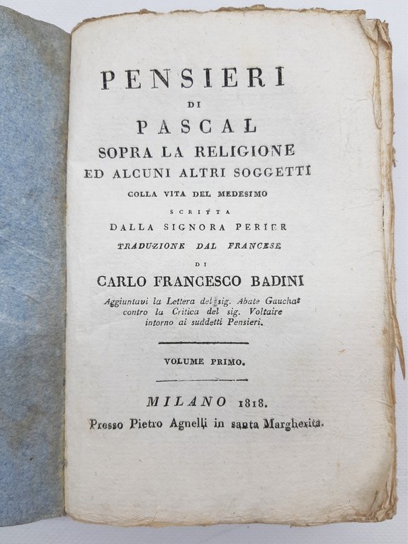 C. F. Badini Pensieri di Pascal sopra la religione ed …