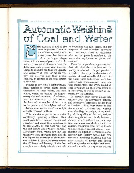 Automatic weighing of coal and water in power plants. Bulletin …