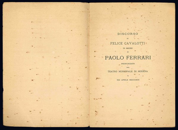 Discorso di Felice Cavalotti in onore di Paolo Ferrari.