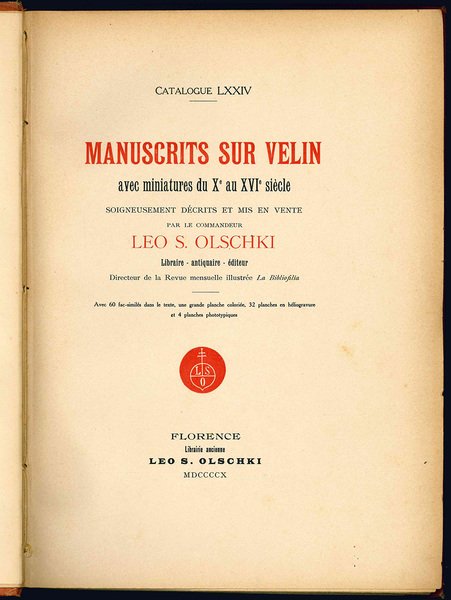 Catalogue LXXIV. Manuscrits sur vélin avec miniatures du X° au …