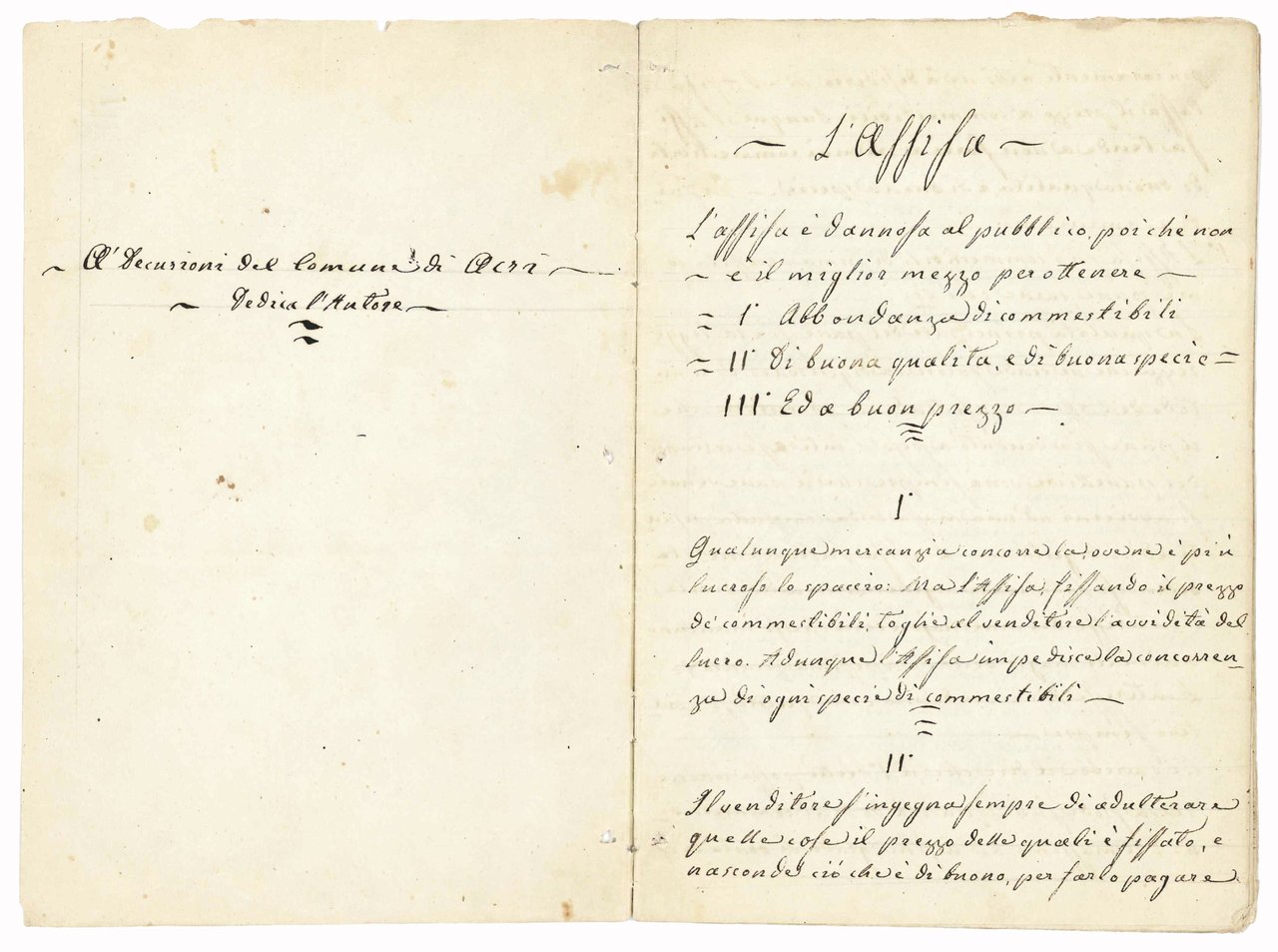 A' Decurioni del Comune di Acri dedica l'Autore. L'Assisa. Manoscritto … | Immagine principale