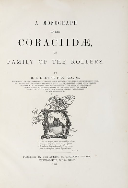 A Monograph of the Coraciidae, or Family of the Rollers