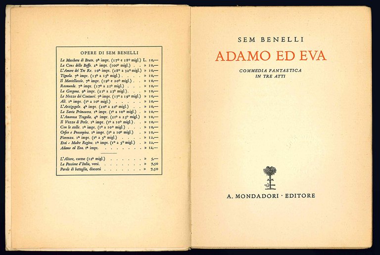 Adamo ed Eva. Commedia fantastica in tre atti.