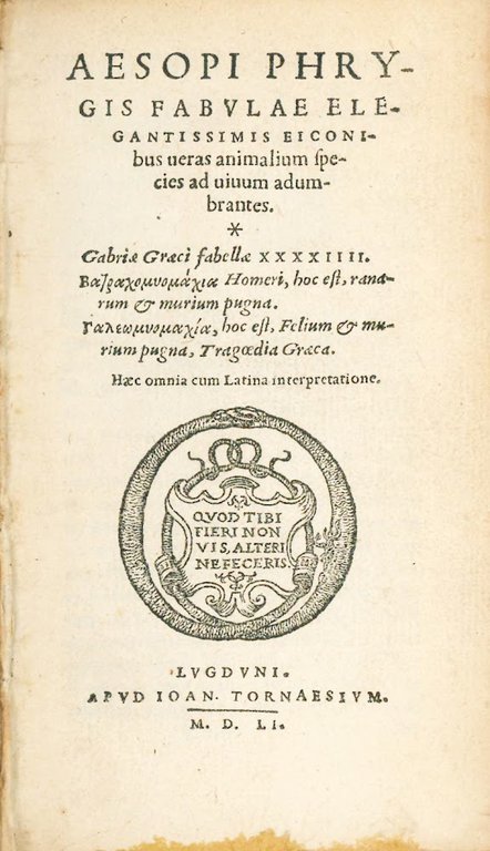 Aesopi Phrygis Fabulae elegantissimis eiconibus veras animalium species ad vivum …