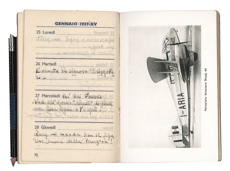 Agenda 1937 Ala Littoria S.A. Aeroporto del Littorio Roma.