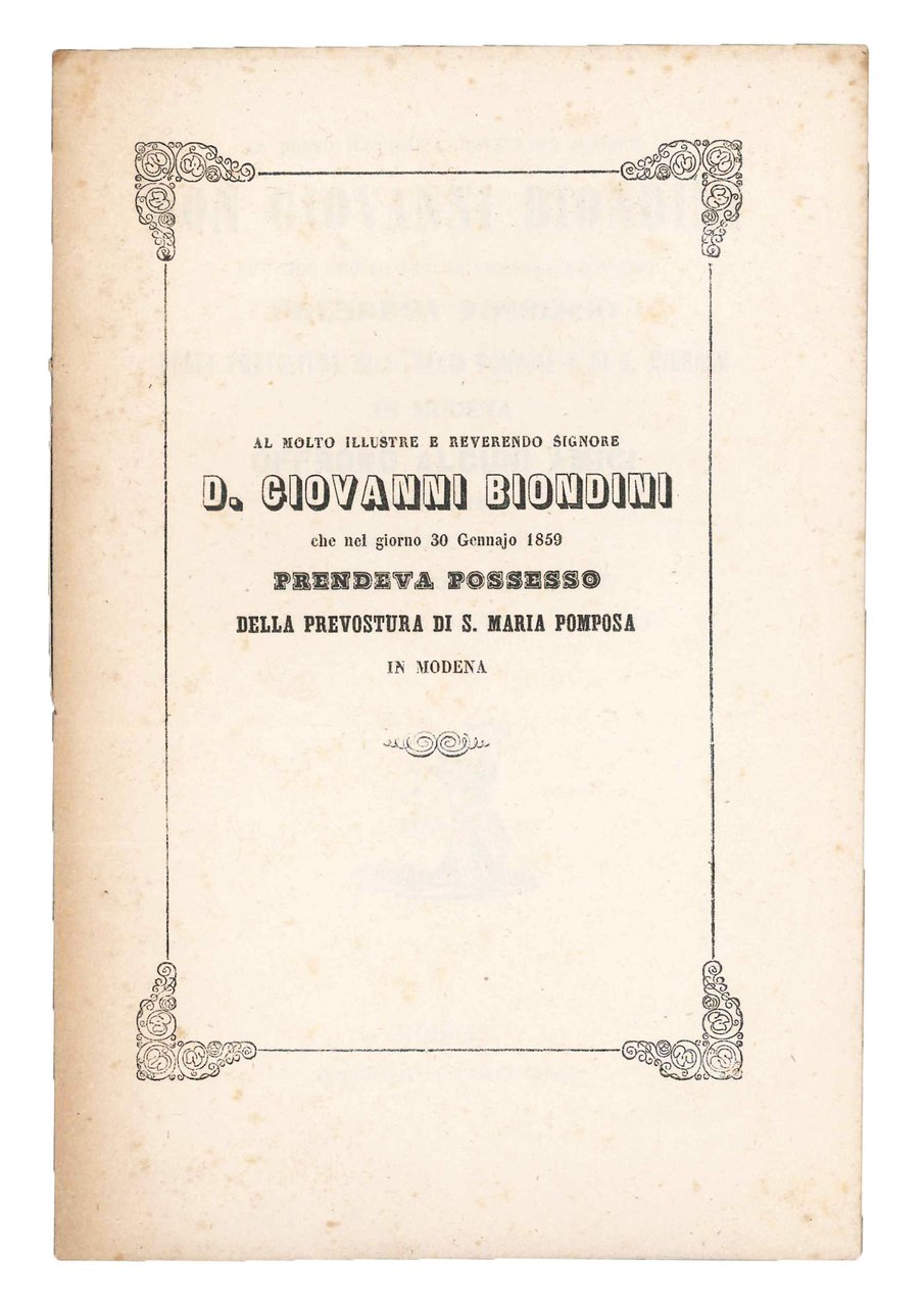 Al molto illustre e reverendo signore Don Giovanni Biondini [...]. | Immagine principale