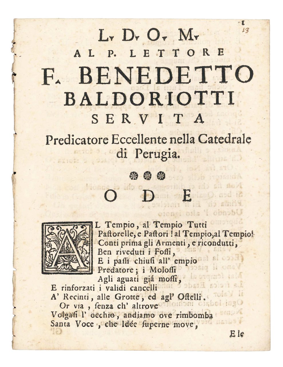 Al p. lettore f. Benedetto Baldoriotti servita predicatore eccellente nella … | Immagine principale