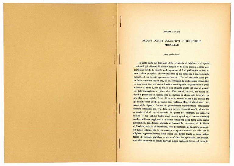 Alcuni domini collettivi in territorio modenese. Estratto da «Benedectina» Anno …