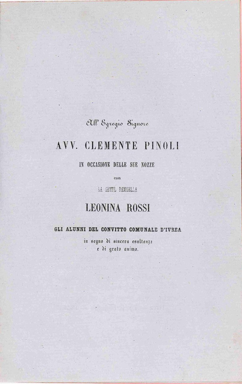 All'Egregio Signore Avv. Clemente Pinoli in occasione delle sue nozze … | Immagine principale