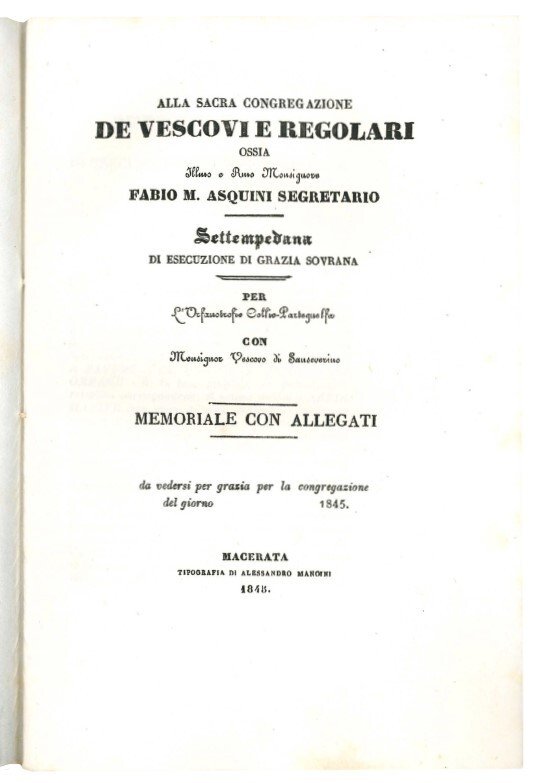 Alla sacra congregazione de Vescovi e Regolari ossia Ill.mo e …