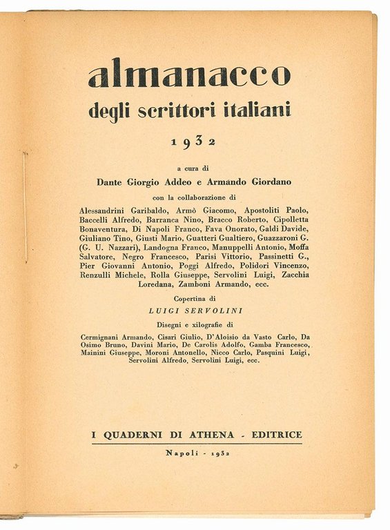 Almanacco degli scrittori italiani 1932 a cura di Dante Giorgio …