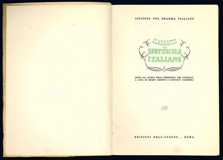 Almanacco dello spettacolo italiano. 1952. Sotto gli auspici della Presidenza …