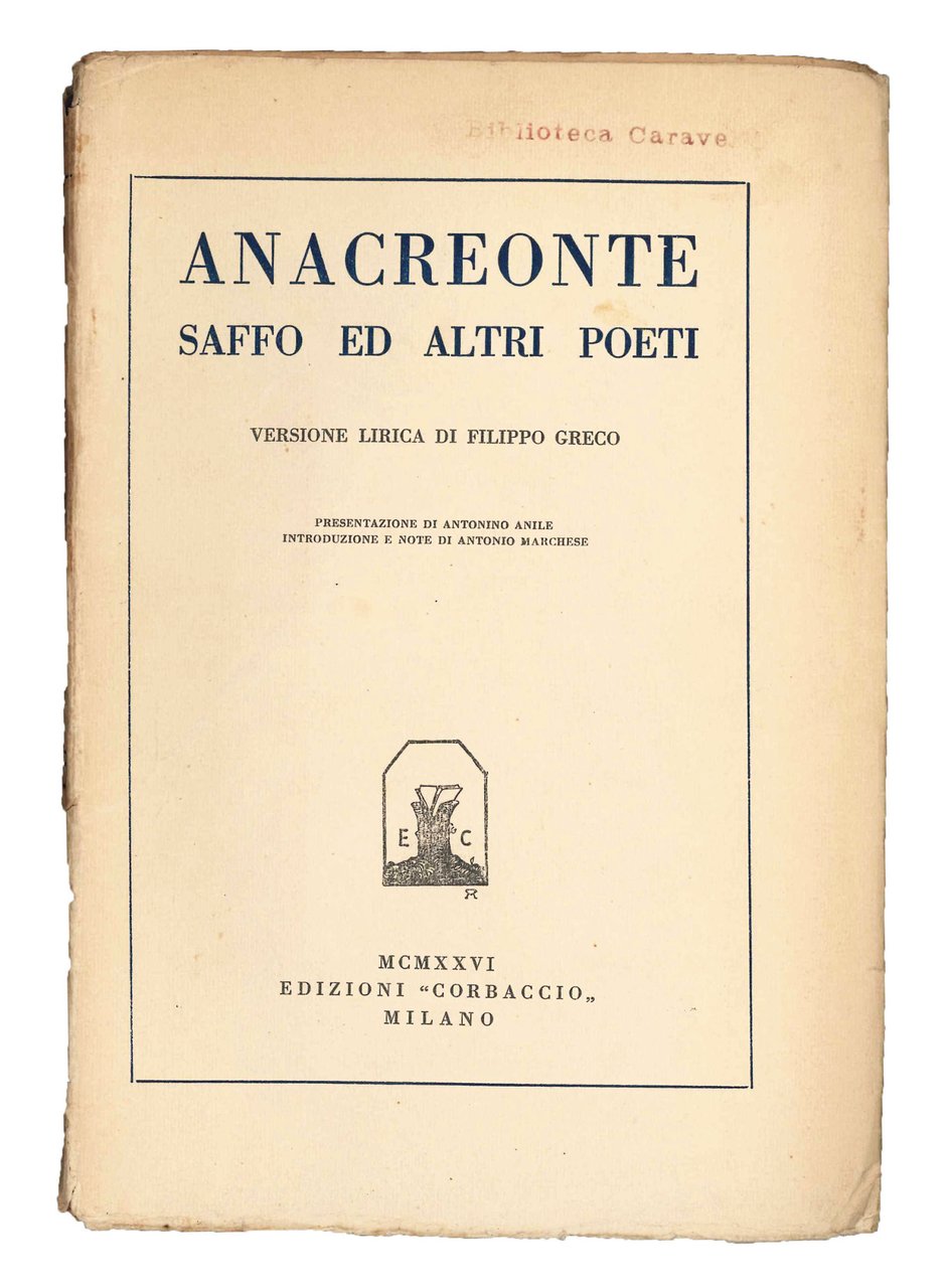 Anacreonte Saffo ed altri poeti. | Immagine principale