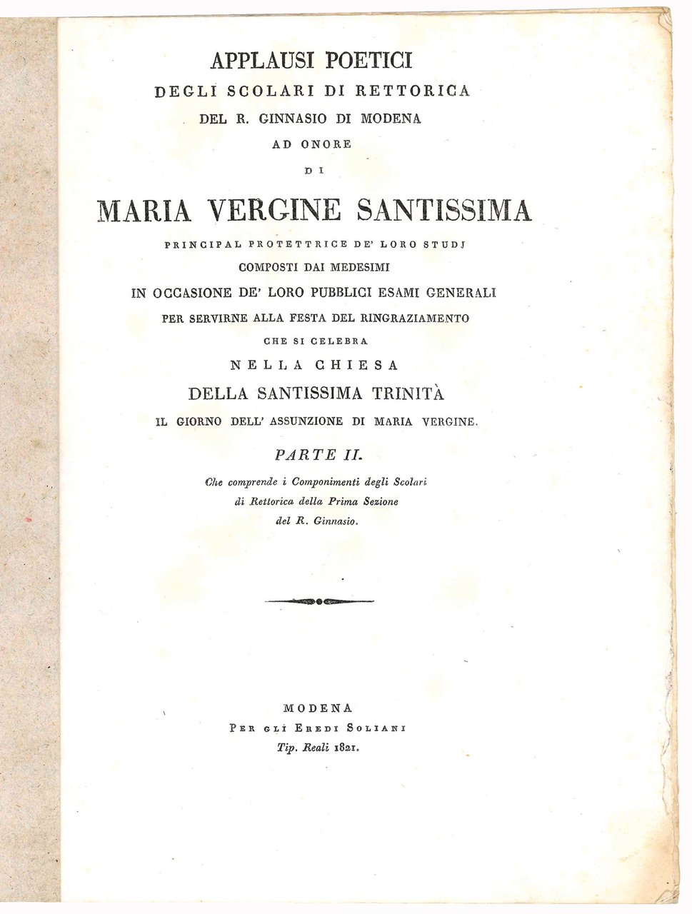 Applausi poetici degli scolari di rettorica del R. Ginnasio di … | Immagine principale