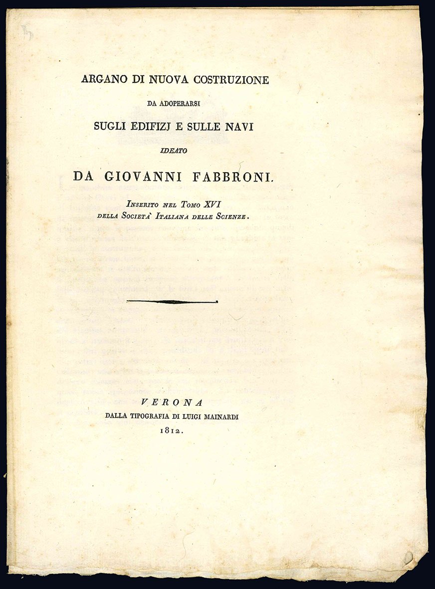 Argano di nuova costruzione da adoperarsi sugli edifizj e sulle …