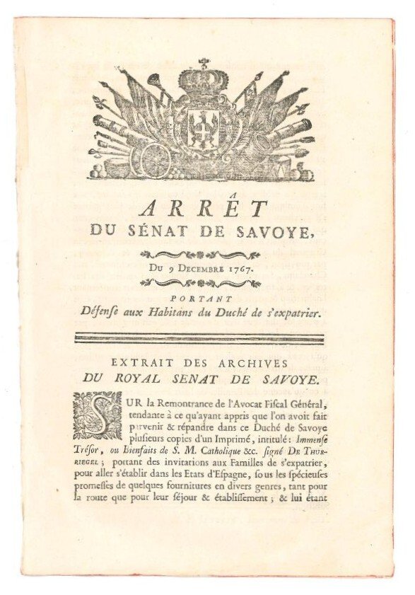Arret du Senat de Savoye, du 9 Decembre 1767, portant …