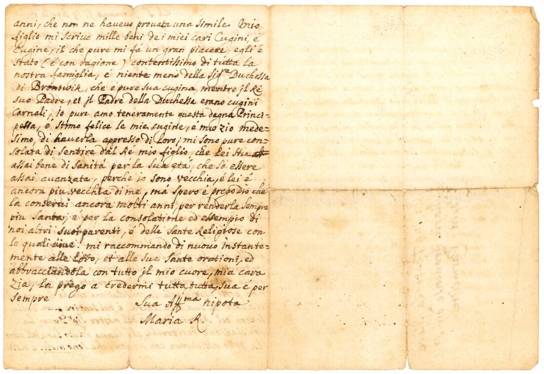 Lettera autografa, firmata e datata, indirizzata alla zia Maria Francesca …