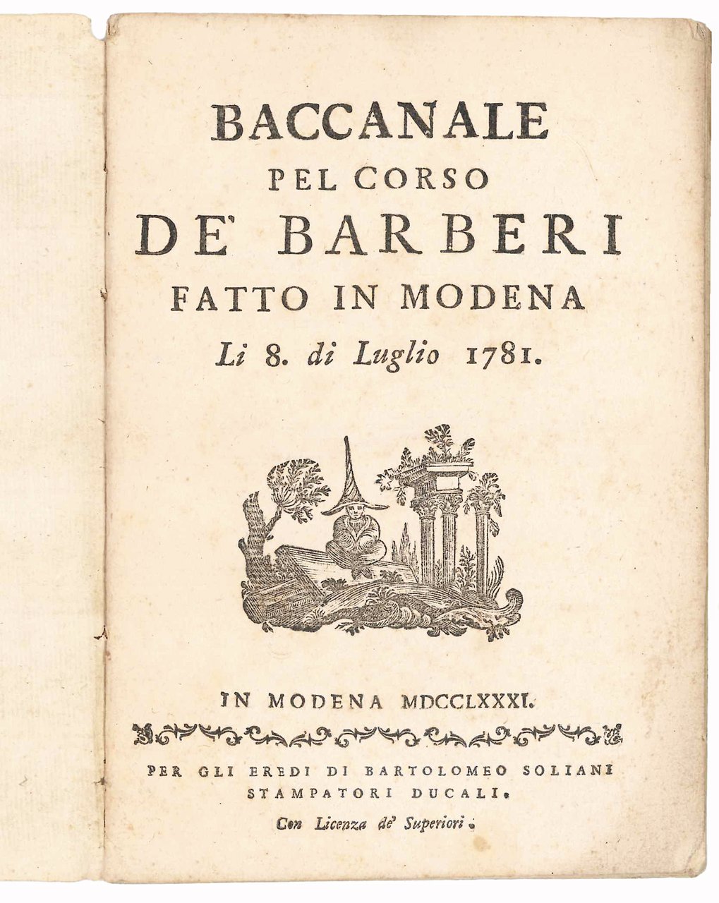 Baccanale pel corso de' Barberi fatto in modena li 8. … | Immagine principale