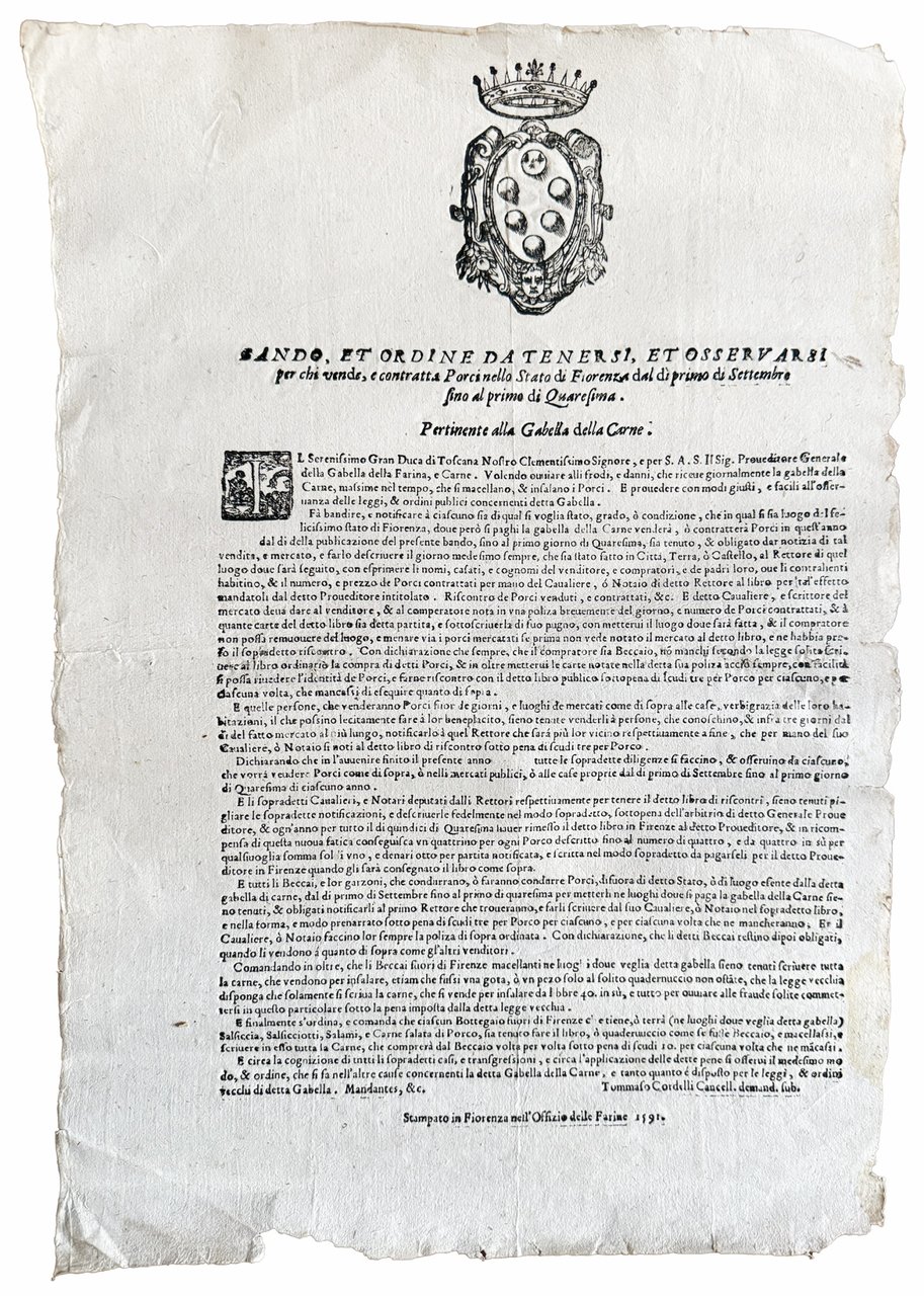 Bando et ordine da tenersi, &amp; osservarsi per chi vende, … | Immagine principale